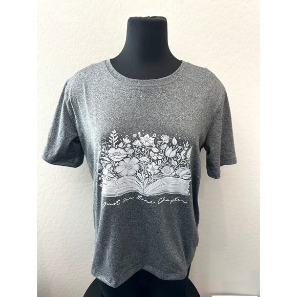 Gray Floral Book Graphic Tee Just One More Chapter | Size Large - Picture 2 of 6